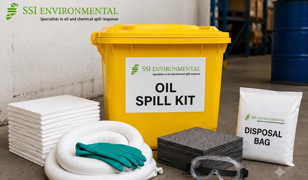 Oil, chemical and universal spill kits for workplace spill response in Ireland, including absorbents, PPE and disposal bags.