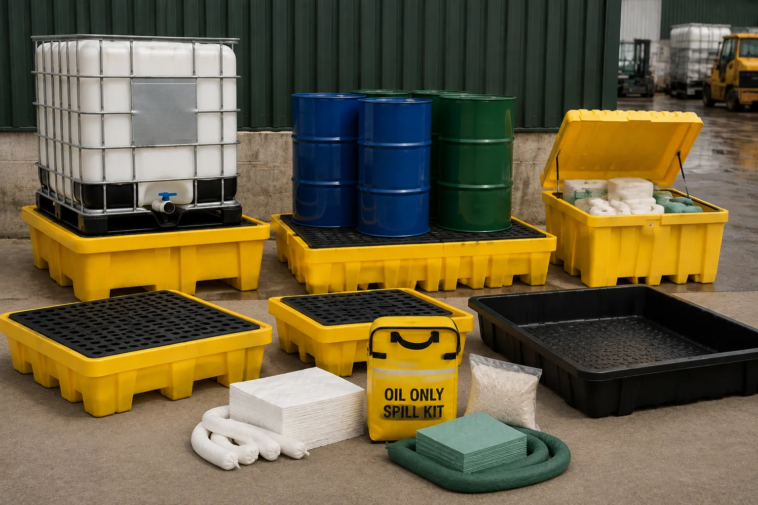 Range of oil spill containment solutions - spill pallets, trays and kits - for an Irish industrial site